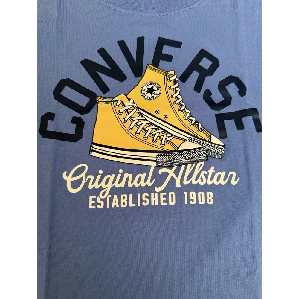 Converse Boy's T Shirt Medium Blue Yellow Sneakers Graphic NWT